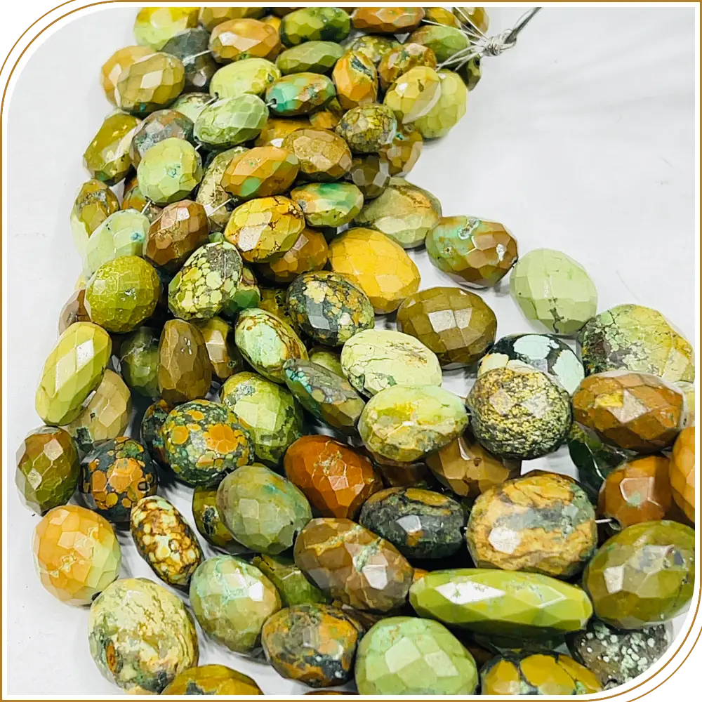 AAA Natural Tibetan Turquoise Faceted Oval Shape Beads Size 18 To 25mm 14 Inches Strand