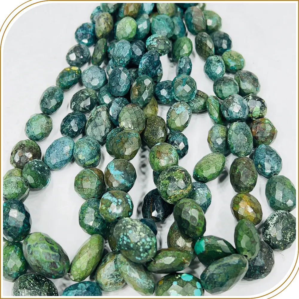 AAA Natural Tibetan Turquoise Faceted Oval Shape Beads Size 18 To 25mm 14 Inches Strand