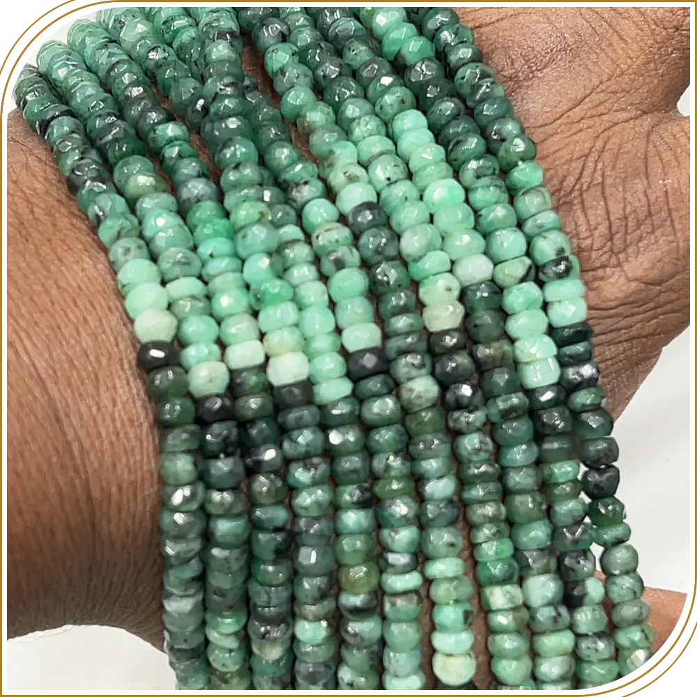 AAA Natural Emerald Faceted Faceted Rondelle Beads Shaded Size 4 To 5mm 14 Inches Strand