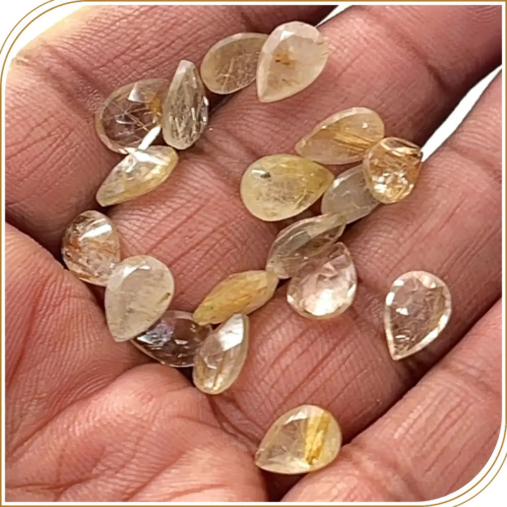 Natural Golden Rutilated Quartz Loose Gemstone Cut Stone Pear Shape 7x10mm