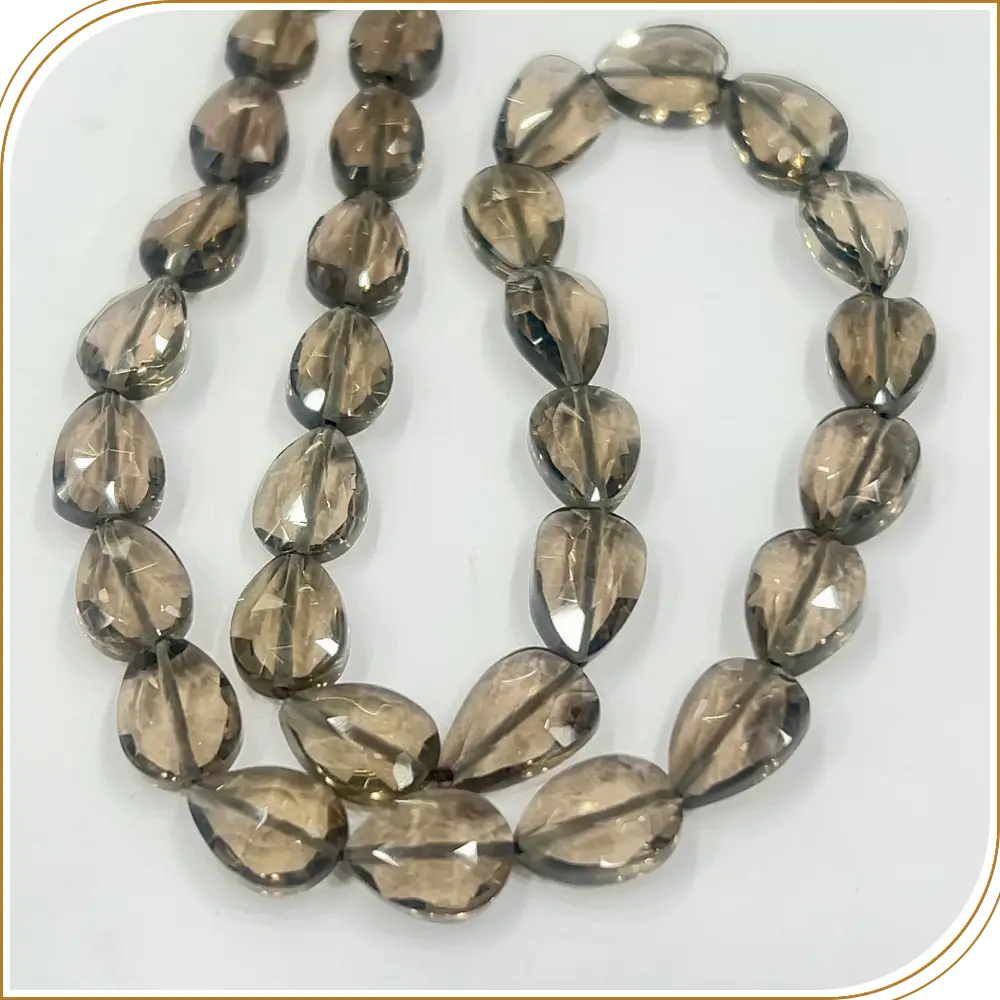 Natural Smokey Quartz Faceted Pear Drops Straight Drill 16 Inch Strand Beads Size 6x8 to 9x13mm for Jewelry Making Bulk Wholesale