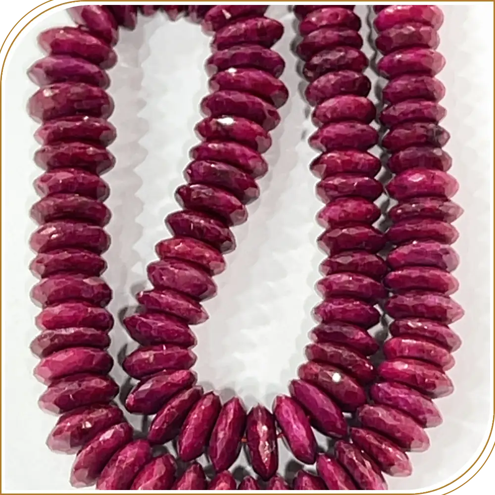 AAA Natural Red Corundum Ruby German Cut Faceted Rondelle Beads Size 8 To 10mm 14 Inches Strand