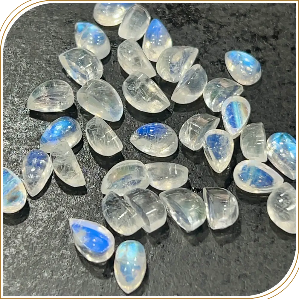 AAA Natural Blue Fire Indian Rainbow Moonstone Gemstone Cabochon Pear Shape 5x8mm Transparent Flashy Moonstone