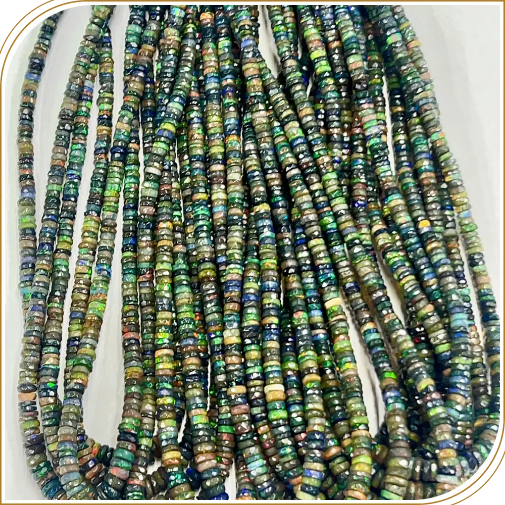 Natural Black Dyed Ethiopian Opal Faceted Heishi Tyre Shape Beads Size 4 To 5 Mm 14 Inches Strand