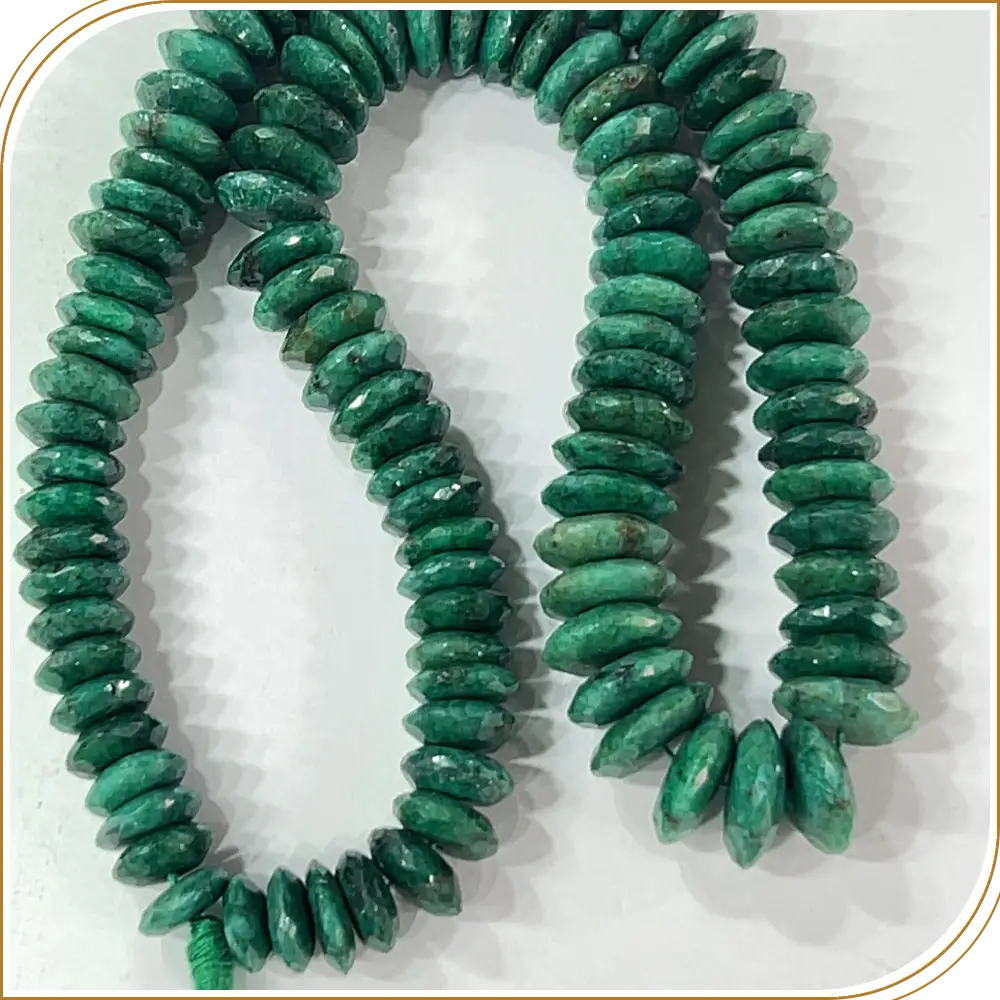 AAA Natural Green Corundum Emerald German Cut Faceted Rondelle Beads Size 8 To 10mm 14 Inches Strand