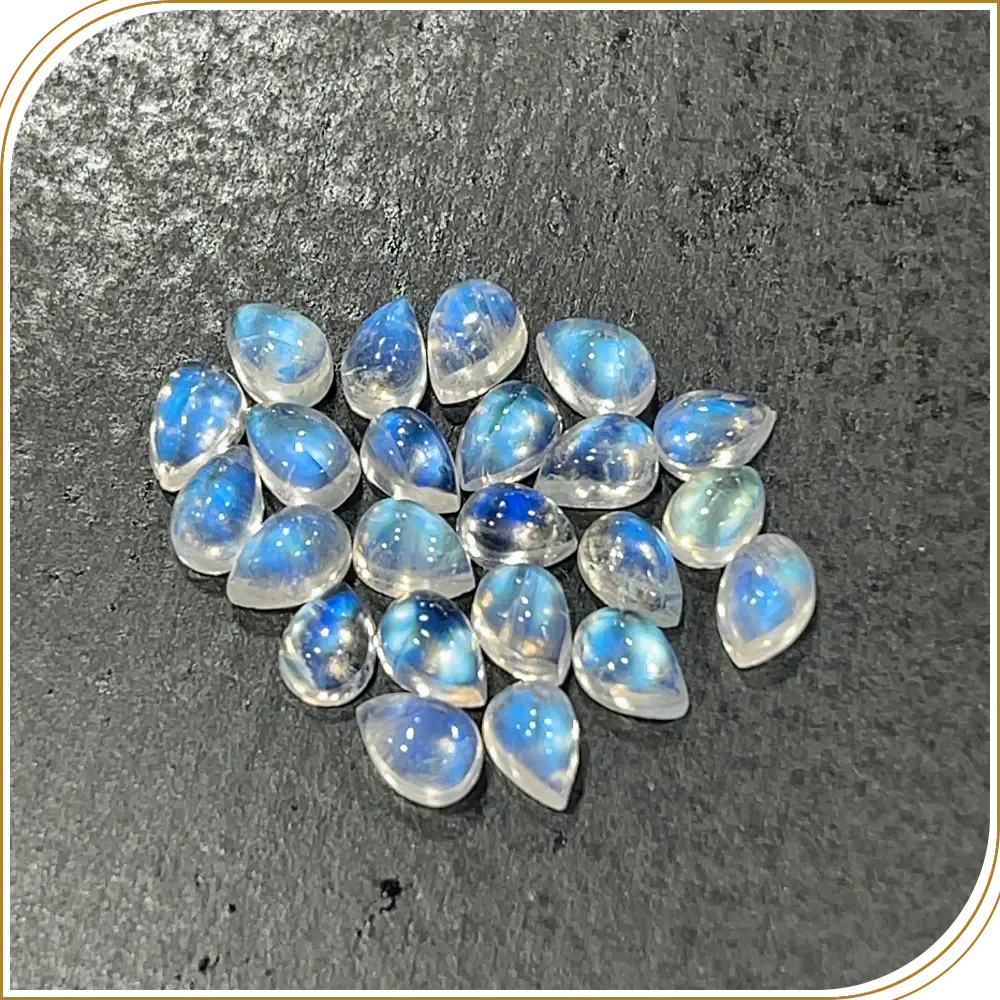 AAA Natural Blue Fire Indian Rainbow Moonstone Gemstone Cabochon Pear Shape 4x6mm Transparent Flashy Moonstone