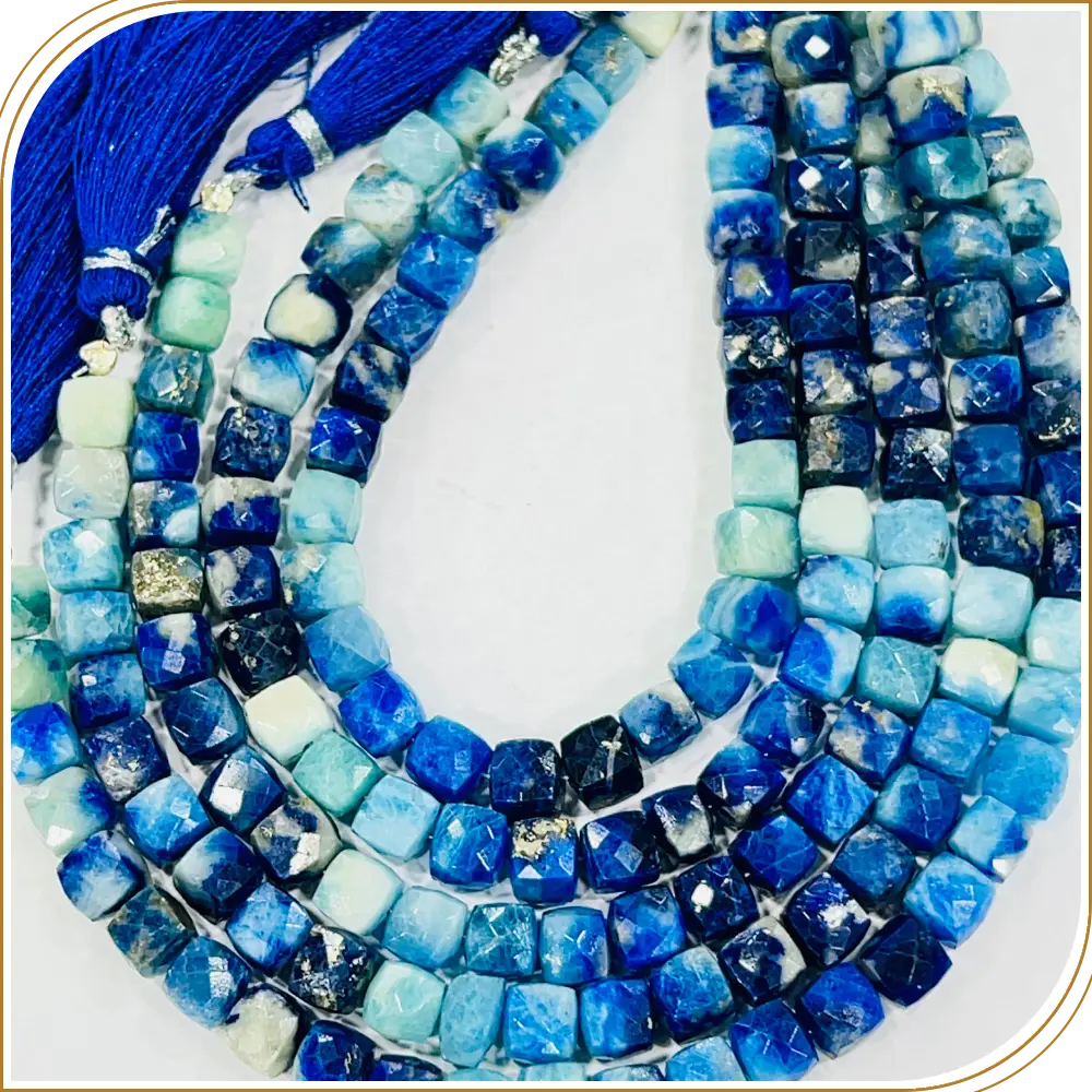 AAA Natural Blue Afghanite Faceted Heishi Square Shape Beads Amazing High Polished