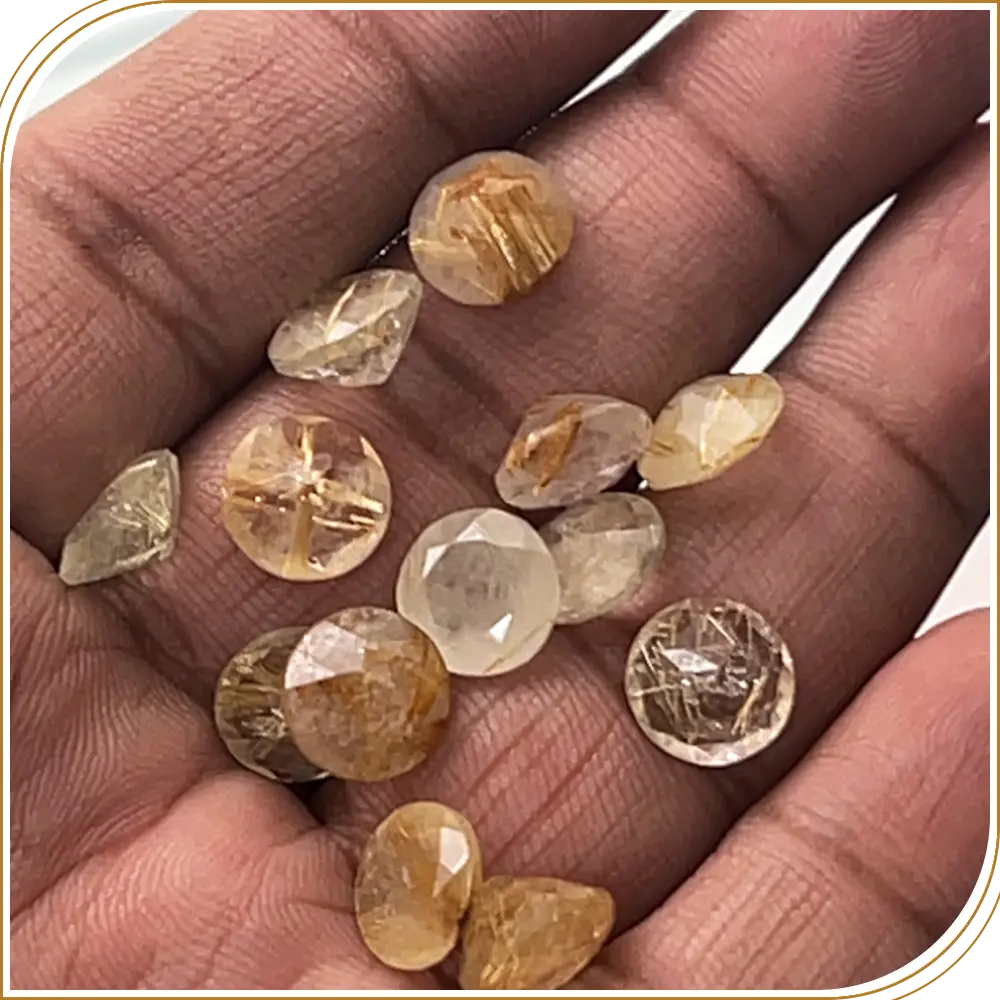 Natural Golden Rutilated Quartz Loose Gemstone Cut Stone Round Shape 10x10mm