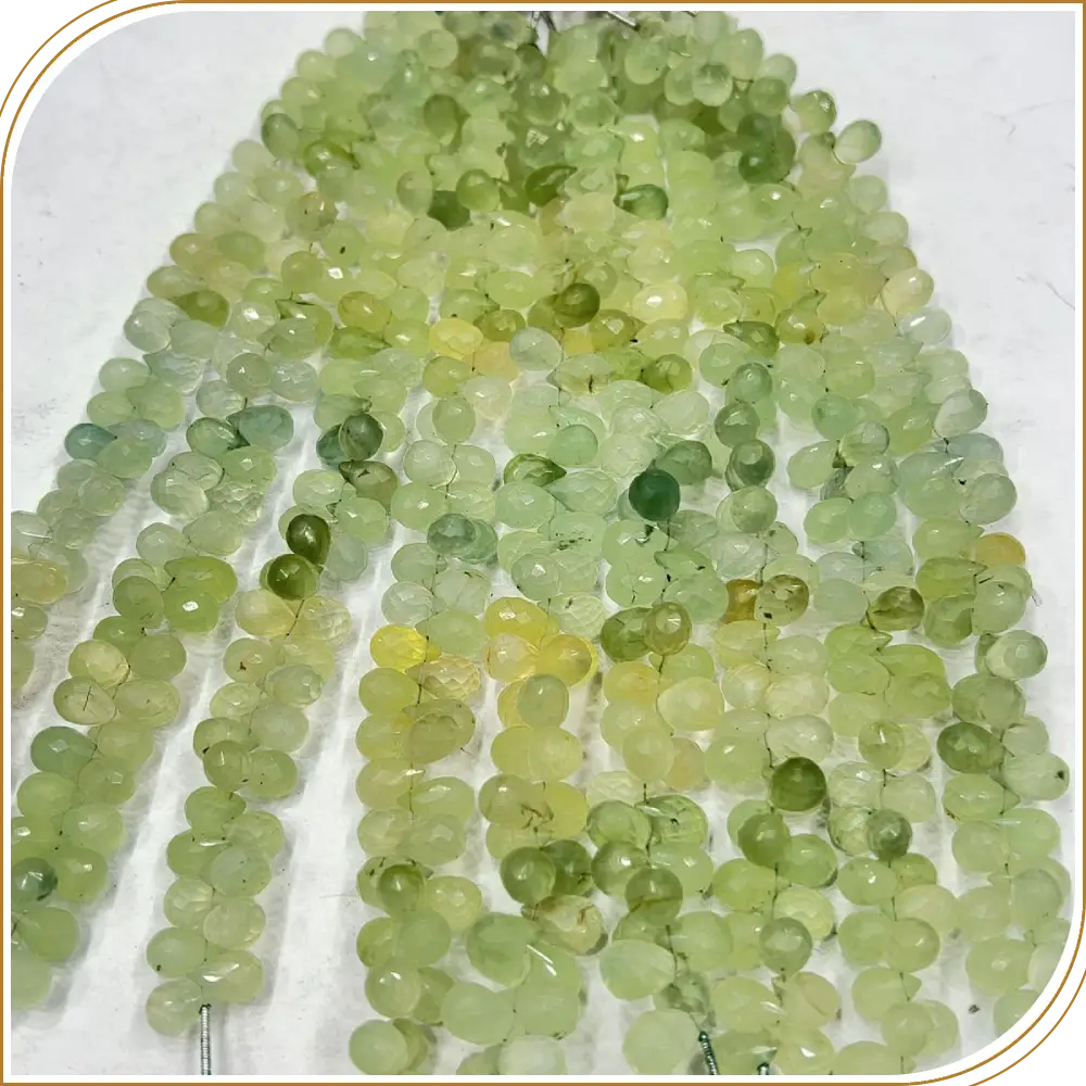 Natural Prehnite Faceted Briolette Teardrop Beads 8 Inch Strand Size 8 to 10mm for Jewelry Designing and Beading Projects