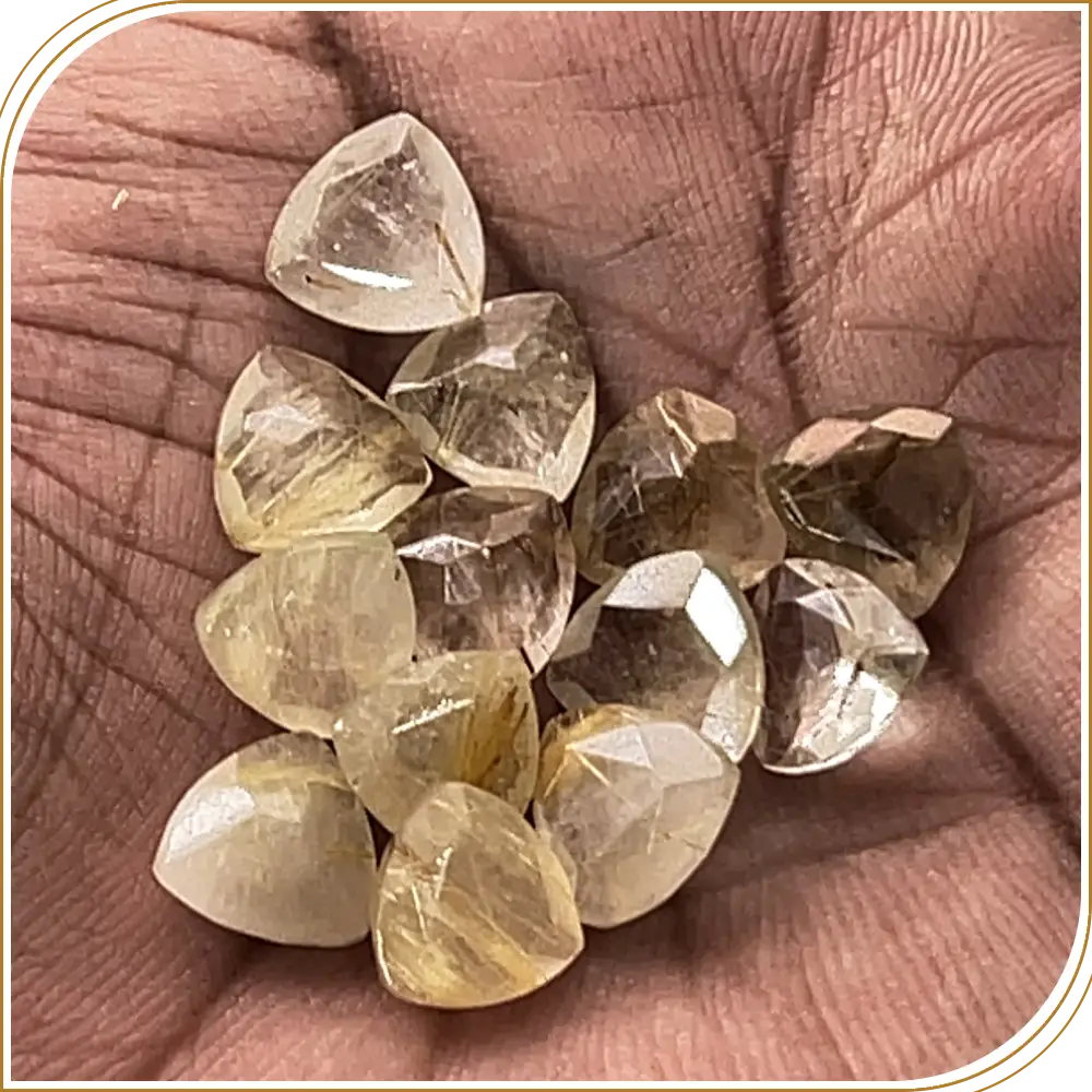 Natural Golden Rutilated Quartz Loose Gemstone Cut Stone Trillian Shape 10x10mm