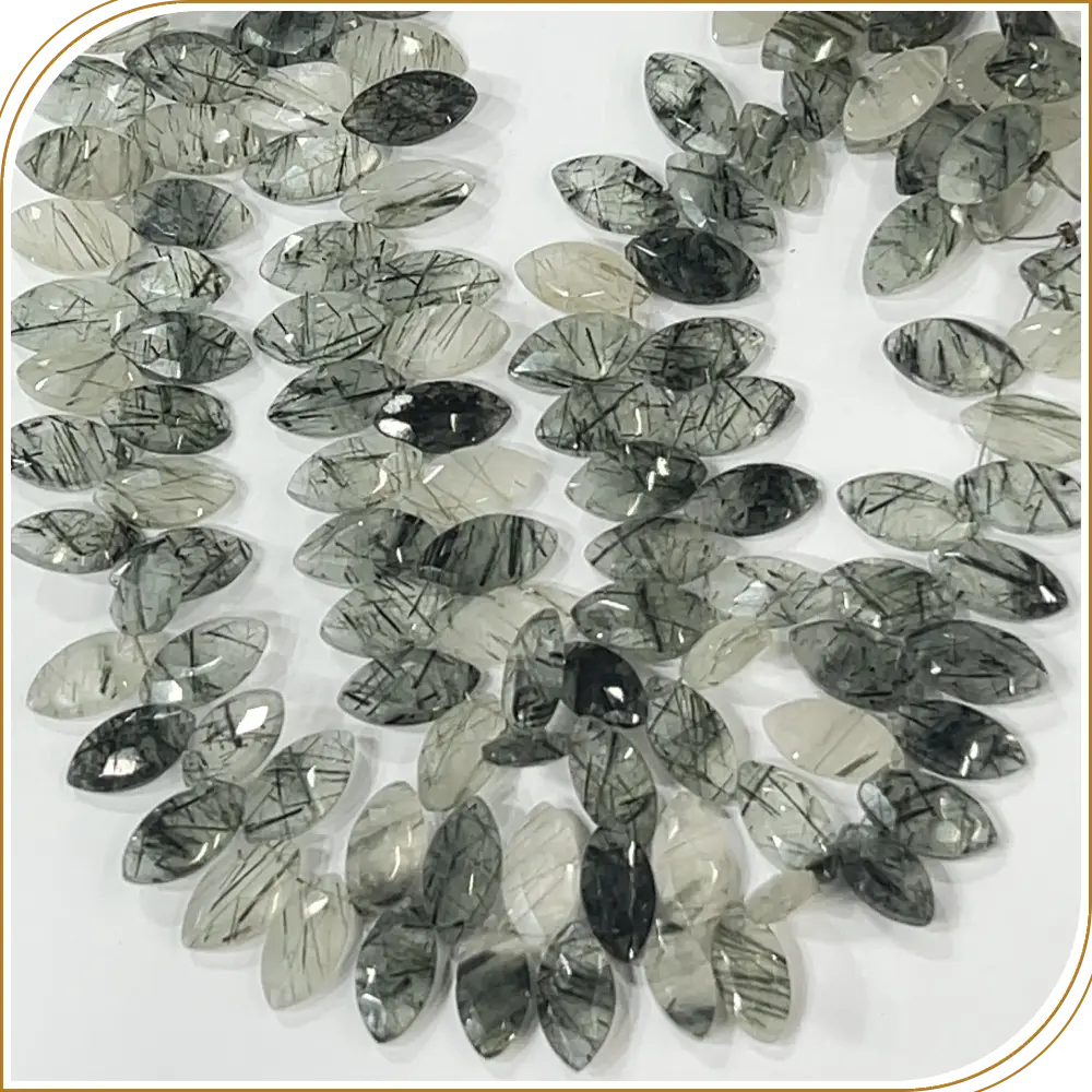 AAA Natural Green Rutilated Quartz Faceted Marquise Shape Briolette Beads Size 7x14mm Approx. 17 Inches Strand
