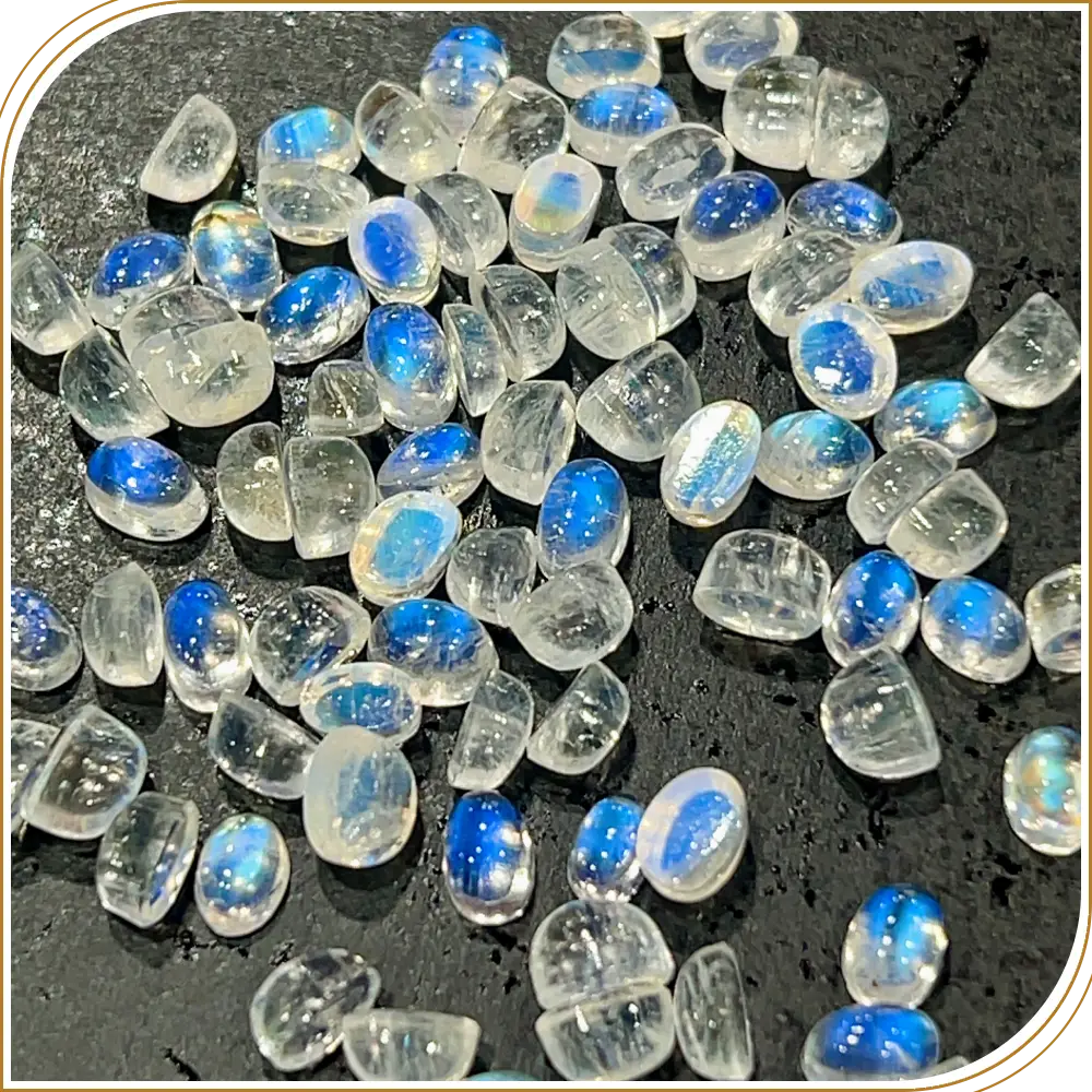 AAA Natural Blue Fire Indian Rainbow Moonstone Gemstone Cabochon Oval Shape 4x6mm Transparent Flashy Moonstone (Copy)