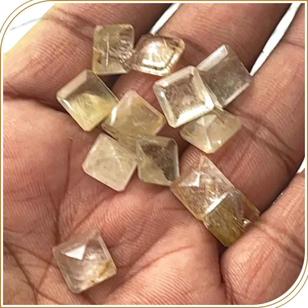 Natural Golden Rutilated Quartz Loose Gemstone Cut Stone Square Shape 10x10mm