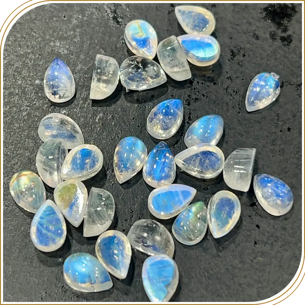 AAA Natural Blue Fire Indian Rainbow Moonstone Gemstone Cabochon Pear Shape 6x9mm Transparent Flashy Moonstone