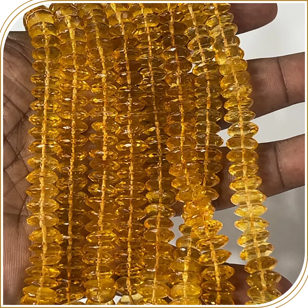 AAA Natural Yellow Coated Quartz German Cut Faceted Rondelle Beads Size 8 To 10mm 14 Inches Strand