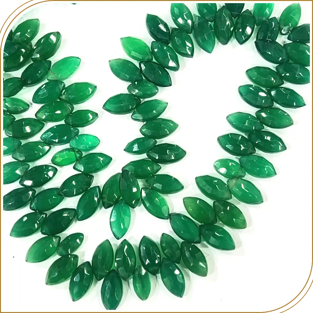 AAA Natural Green Onyx Faceted Marquise Shape Briolette Beads Size 7x14mm Approx. 17 Inches Strand
