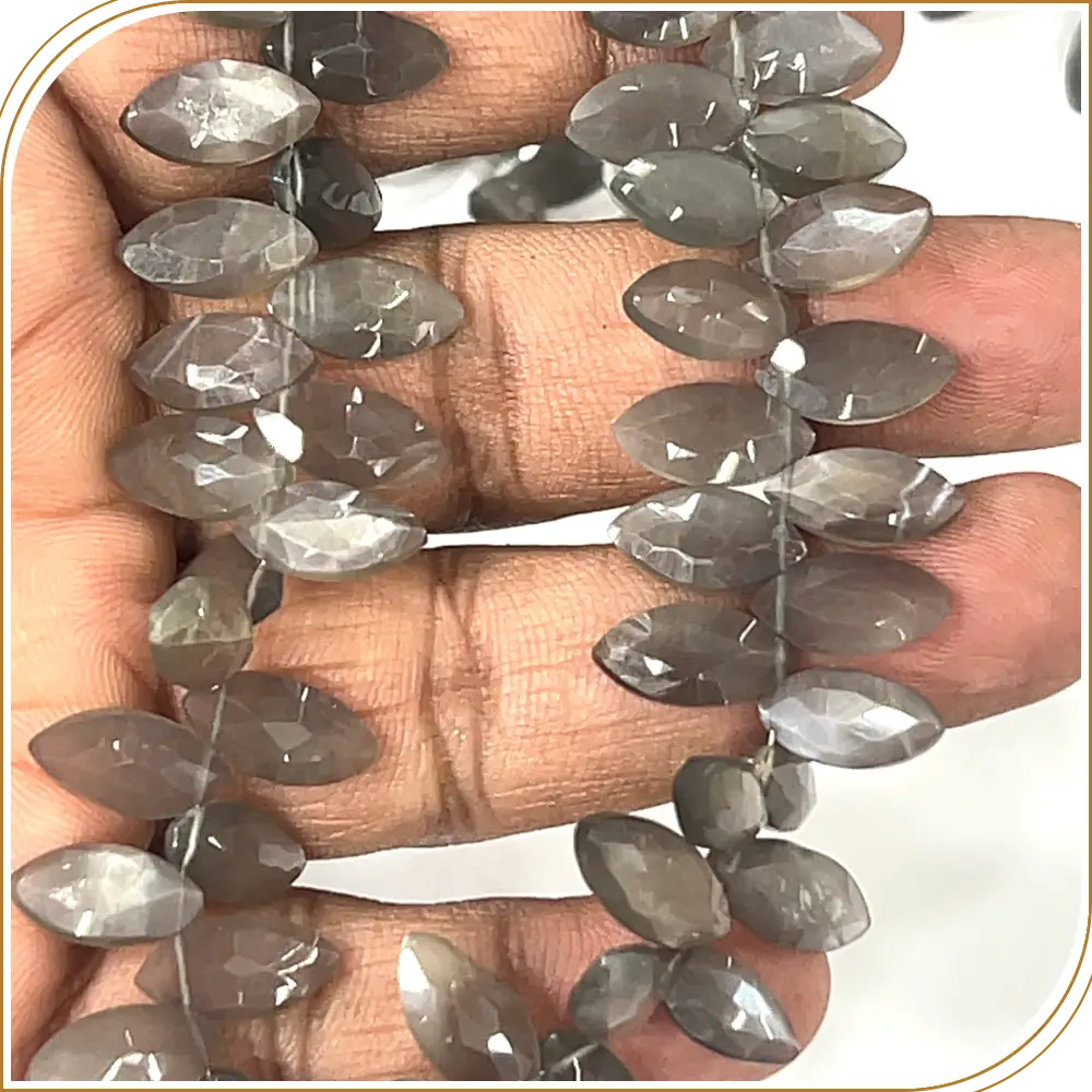 AAA Natural Gray Moonstone Faceted Marquise Shape Briolette Beads Size 7x14mm Approx. 17 Inches Strand