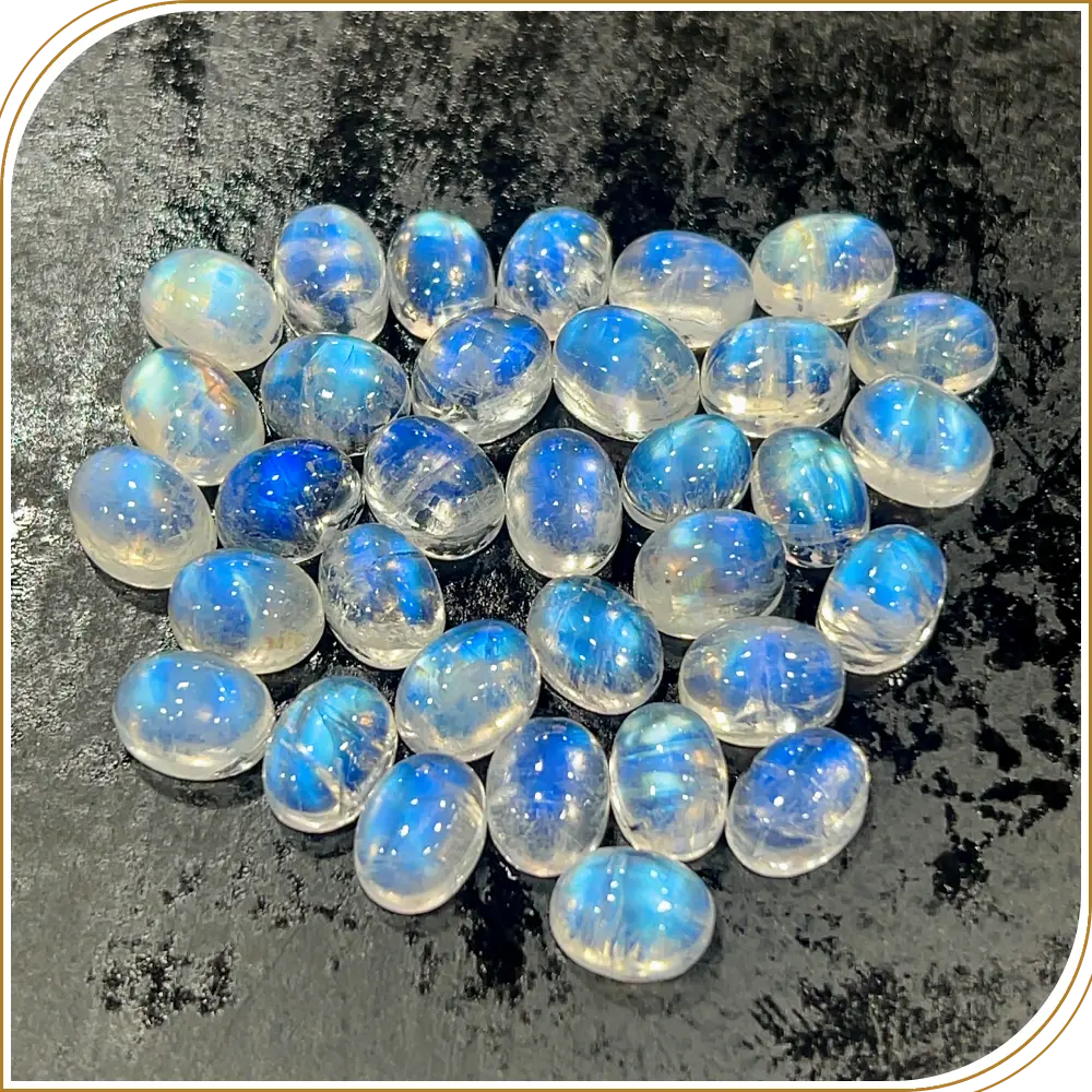 AAA Natural Blue Fire Indian Rainbow Moonstone Gemstone Cabochon Pear Shape 5x7mm Transparent Flashy Moonstone