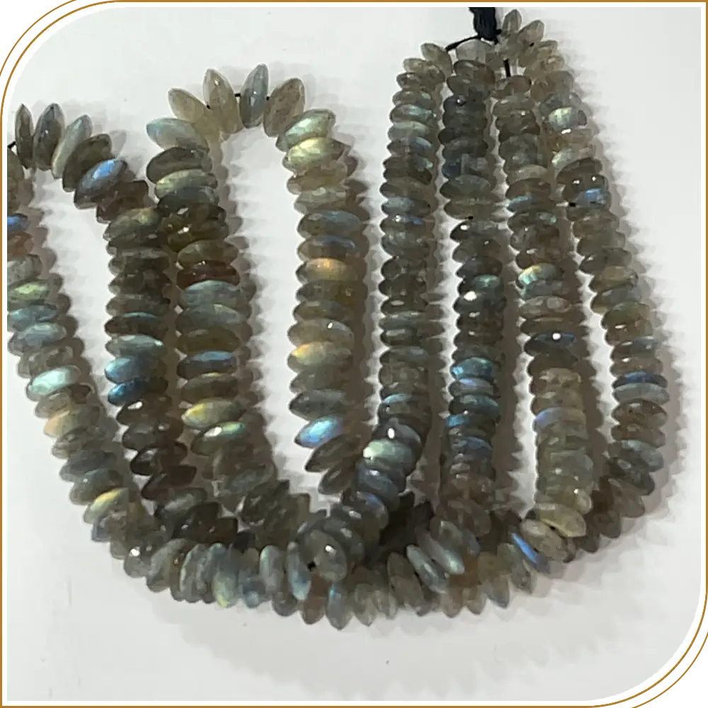 AAA Natural Blue Fire Labradorite German Cut Faceted Rondelle Beads Size 8 To 10mm 14 Inches Strand