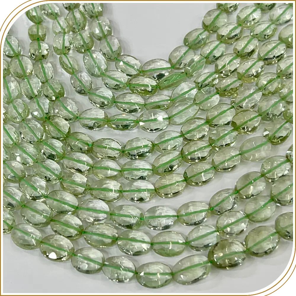 AAA Natural Green Amethyst Quartz Faceted Oval Shape Beads Size 8x10mm Approx. 14 Inches Strand