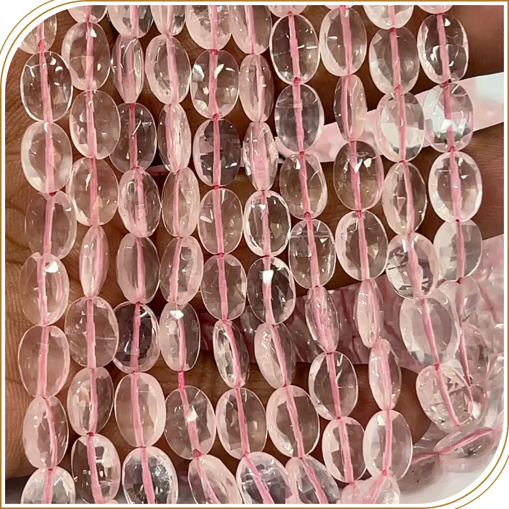 AAA Natural Pink Rose Quartz Faceted Oval Shape Beads Size 8x10mm Approx. 14 Inches Strand