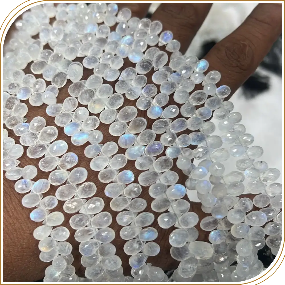 Natural Rainbow Moonstone Faceted Teardrop Beads 6-7MM 8 Inch Strand for Jewelry Making and Designing