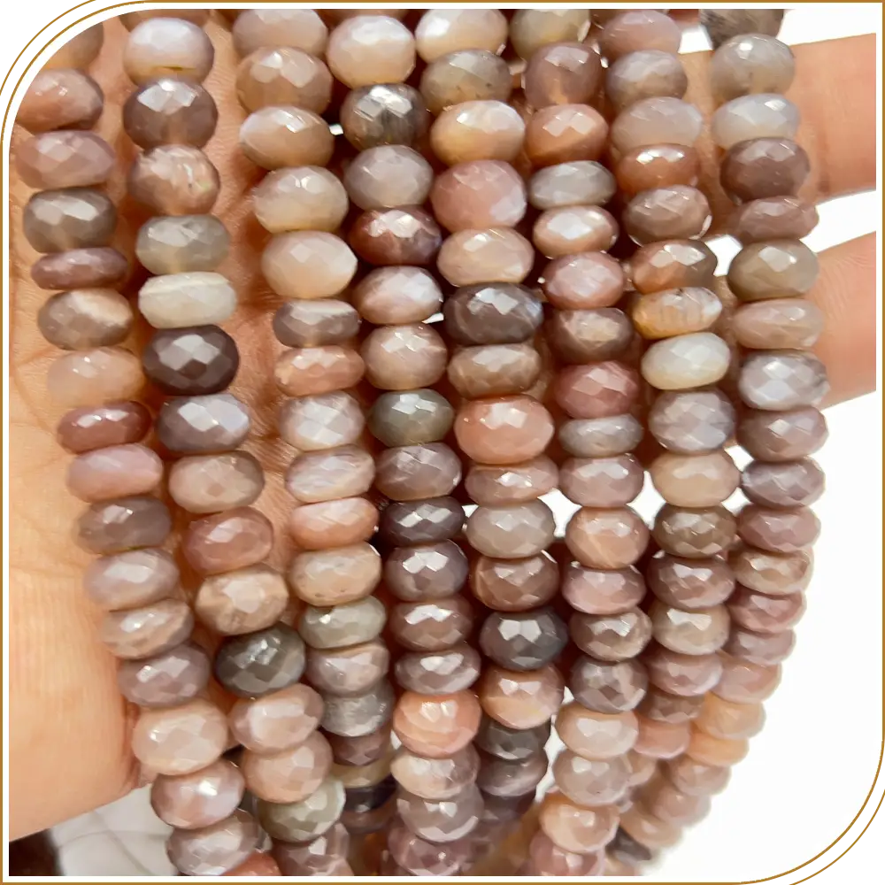 Gemstone Beads Wholesale AAA Natural Chocolate Moonstone Gemstone Faceted Rondelle Beads 8mm 8inches Strand