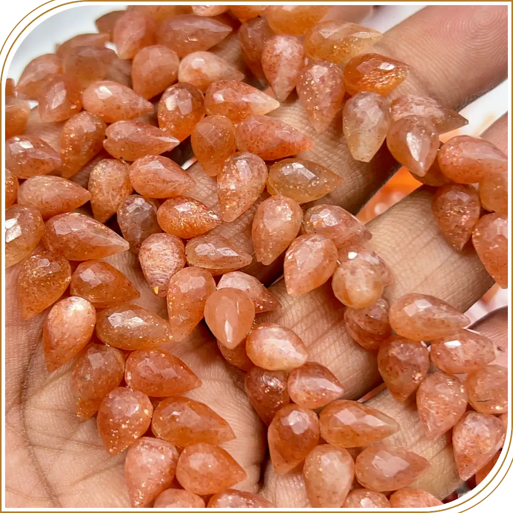 AAA Natural Red Sunstone Faceted Briolette Teardrop Fancy Drill 8 Inch Strand 6x9mm Approx