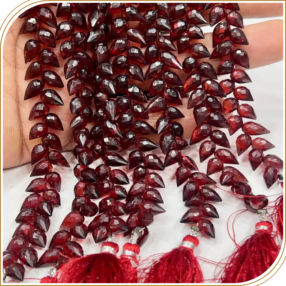 AAA Natural Red Garnet Faceted Briolette Teardrop Fancy Drill 8 Inch Strand 6x9mm Approx