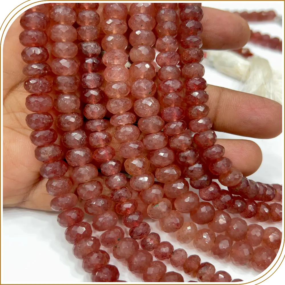 Small Gemstone Bead AAA Natural Pink Strawberry Quartz Gemstone Faceted Rondelle Beads 8mm 8inches Strand