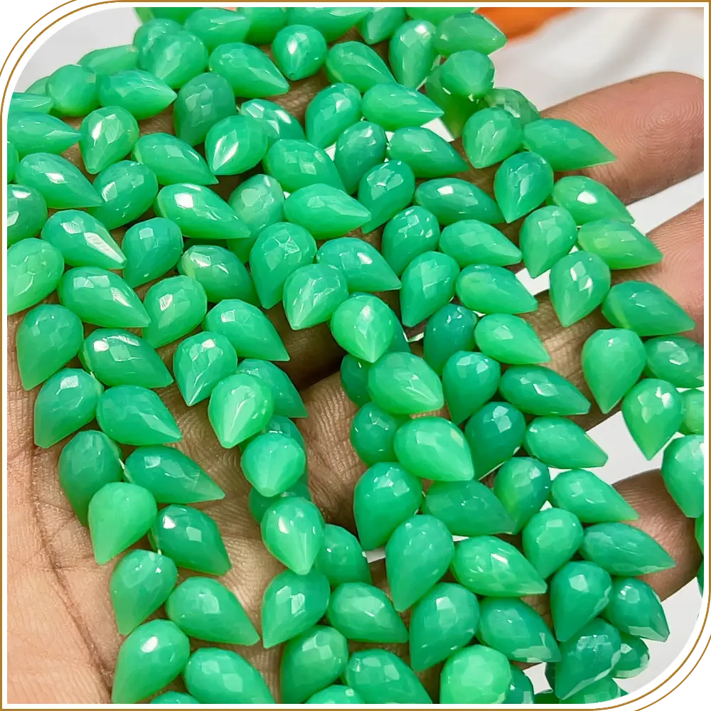 AAA Natural Chryso Chalcedony Faceted Briolette Teardrop Fancy Drill 8 Inch Strand 6x9mm Approx