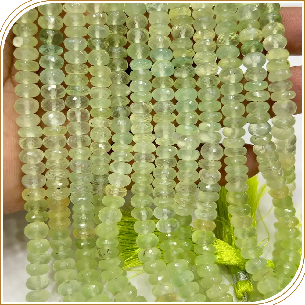 Aaaa+ Untreated Gemstone Beads AAA Natural Green Prehnite Gemstone Faceted Rondelle Beads 8mm 8inches Strand
