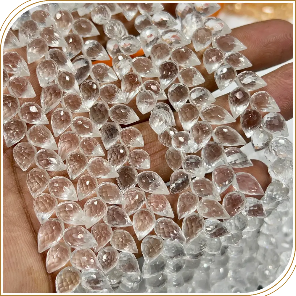 AAA Natural Crystal Quartz Faceted Briolette Teardrop Fancy Drill 8 Inch Strand 6x9mm Approx