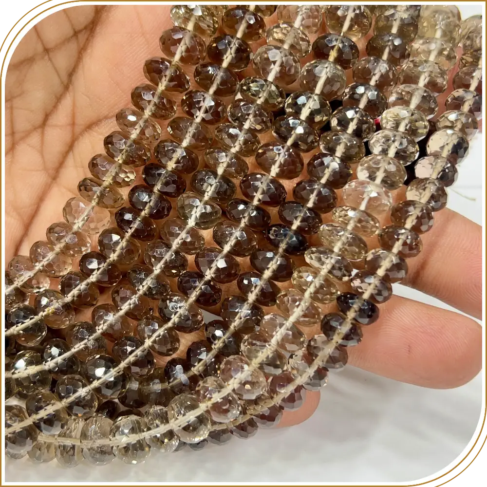 Gemstone Beads AAA Natural Smokey Quartz Gemstone Faceted Rondelle Beads 8mm 8inches Strand