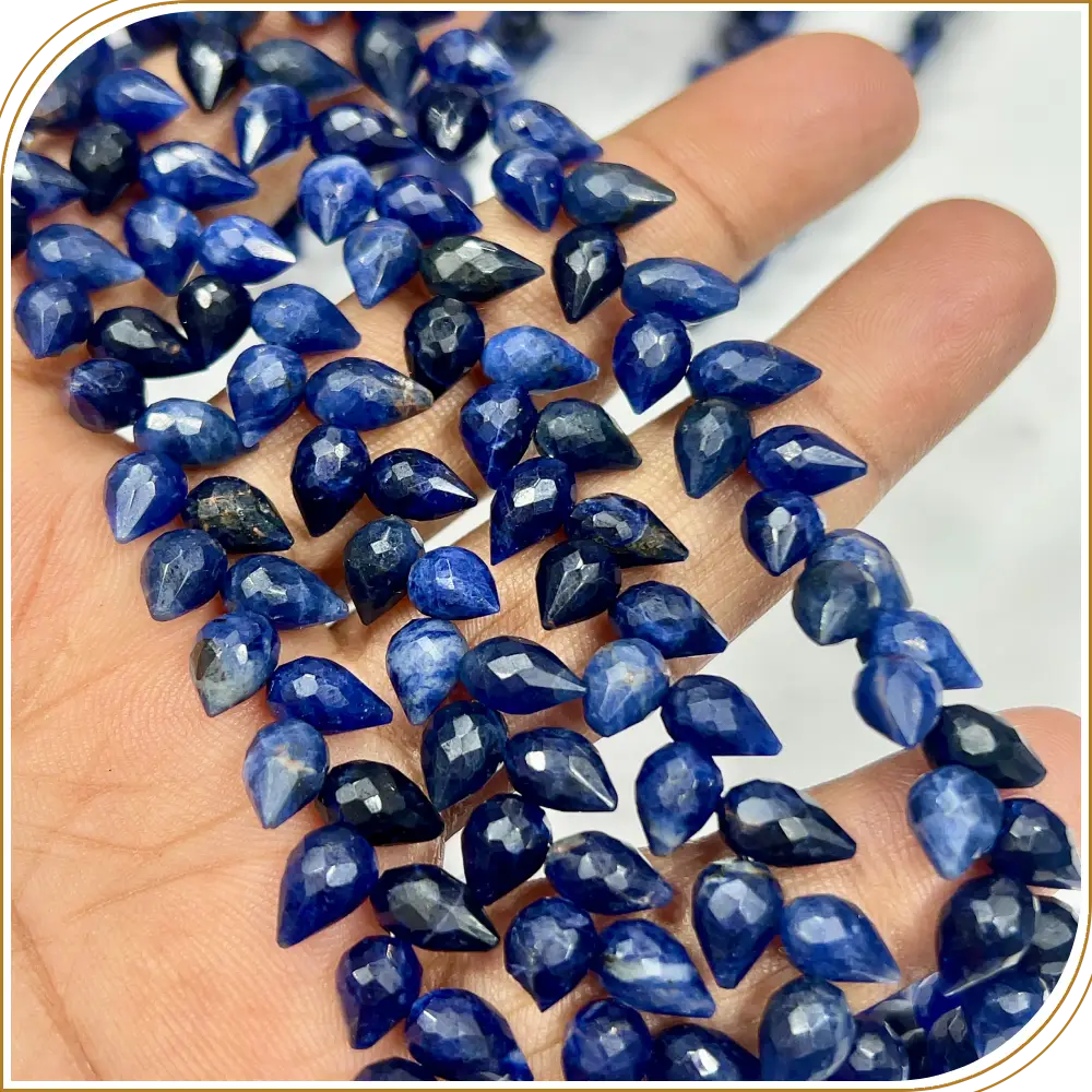 AAA Natural Blue Sodalite Faceted Briolette Teardrop Fancy Drill 8 Inch Strand 6x9mm Approx