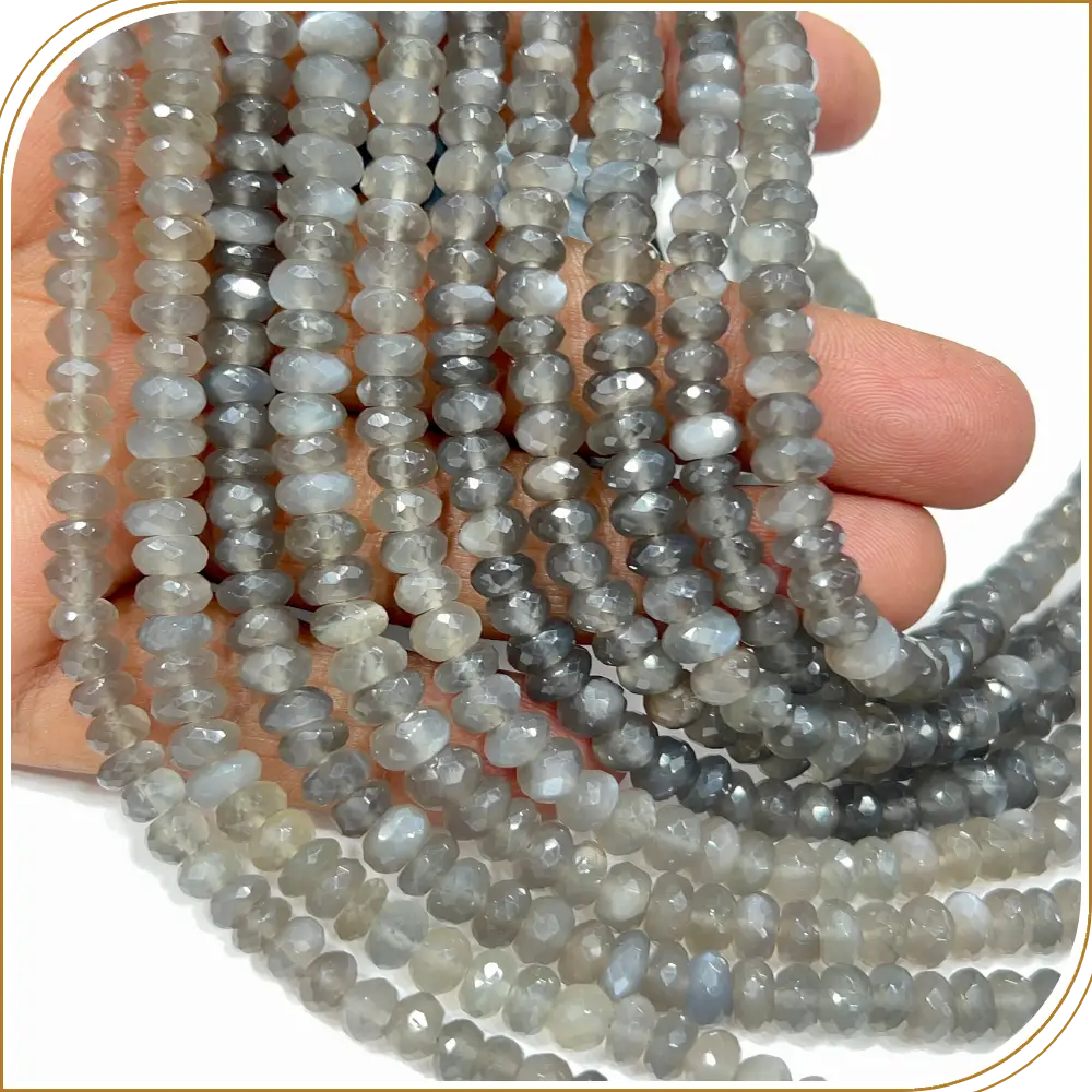 Gemstone Beads For Jewelry Making AAA Natural Gray Moonstone Gemstone Faceted Rondelle Beads 8mm 8inches Strand