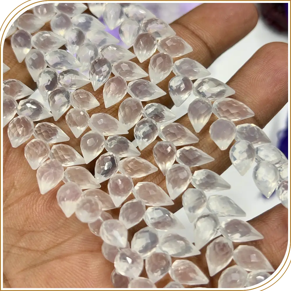 AAA Natural Ice Quartz Faceted Briolette Teardrop Fancy Drill 8 Inch Strand 6x9mm Approx