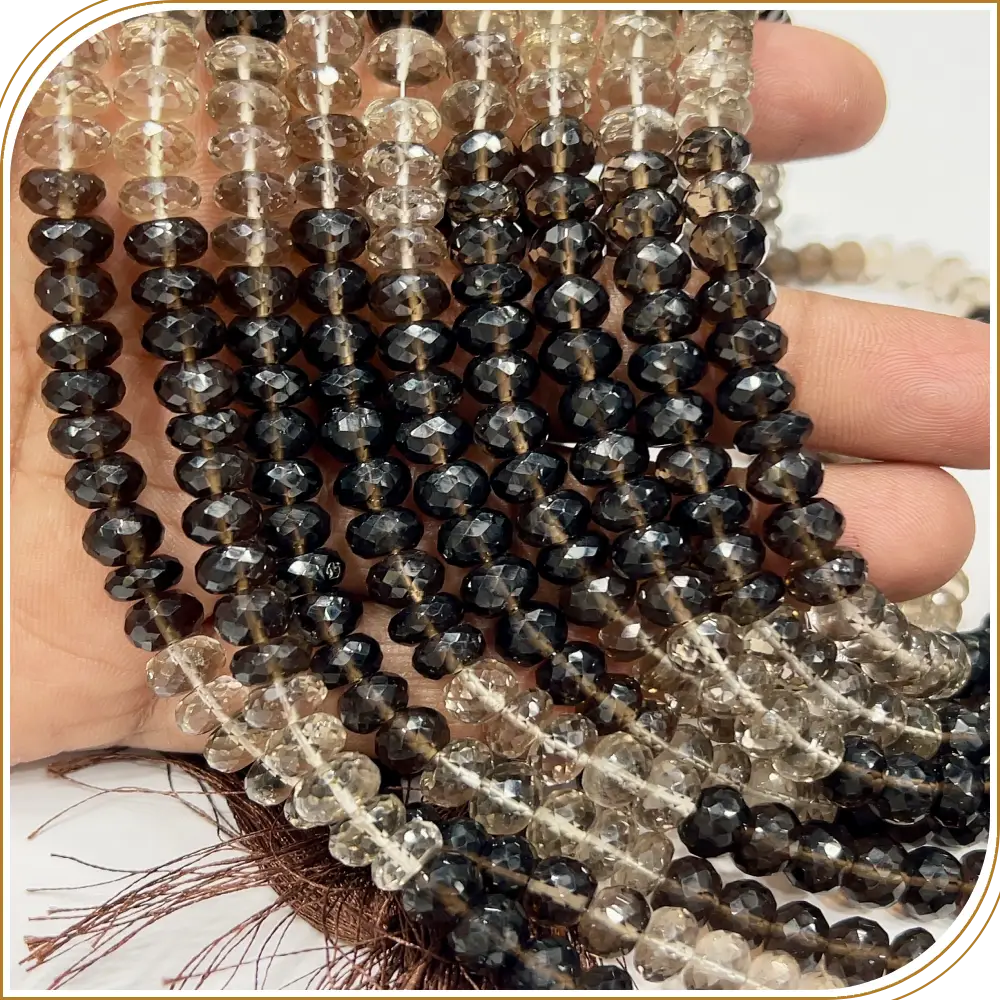 Natural Gemstone Beads AAA Natural Shaded Smokey Quartz Gemstone Faceted Rondelle Beads 8mm 8inches Strand