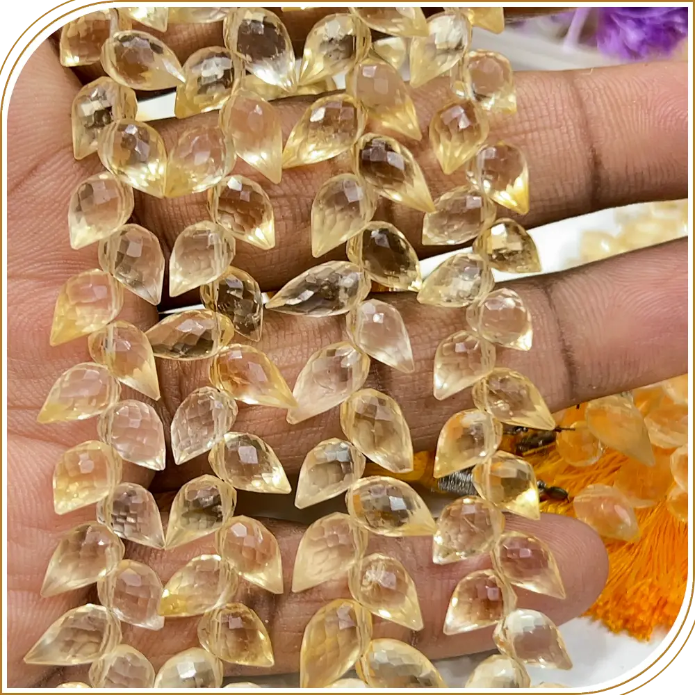 AAA Natural Yellow Citrine Quartz Faceted Briolette Teardrops Fancy Drill 8 Inches Strand 6x9mm Approx