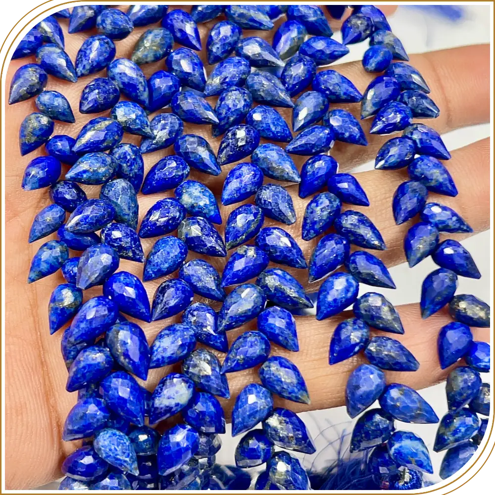 AAA Natural Blue Lapis Lazuli Faceted Briolette Teardrop Fancy Drill 8 Inch Strand 6x9mm Approx