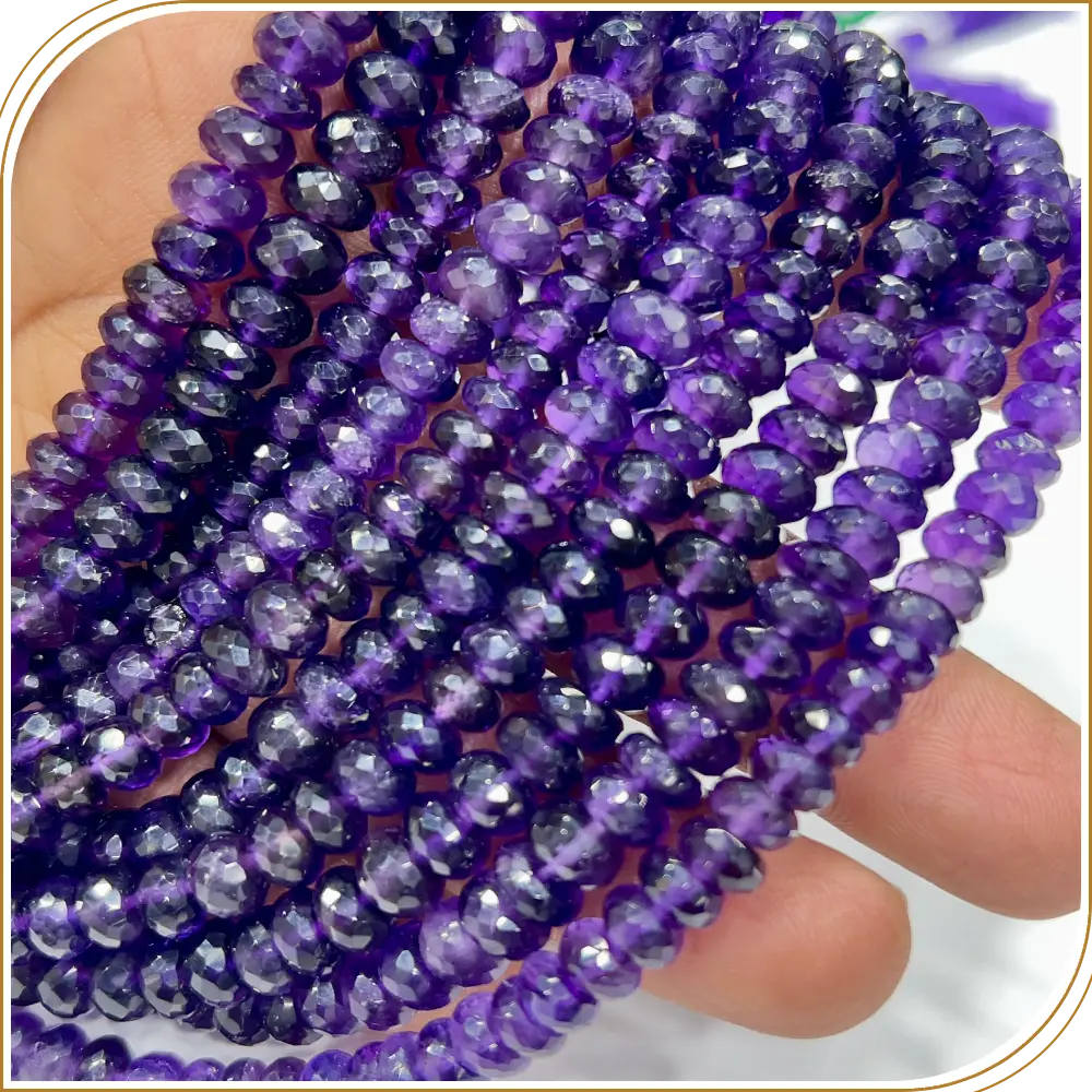 Large Gemstone Beads AAA Natural Purple Amethyst Quartz Gemstone Faceted Rondelle Beads 8mm 8inches Strand