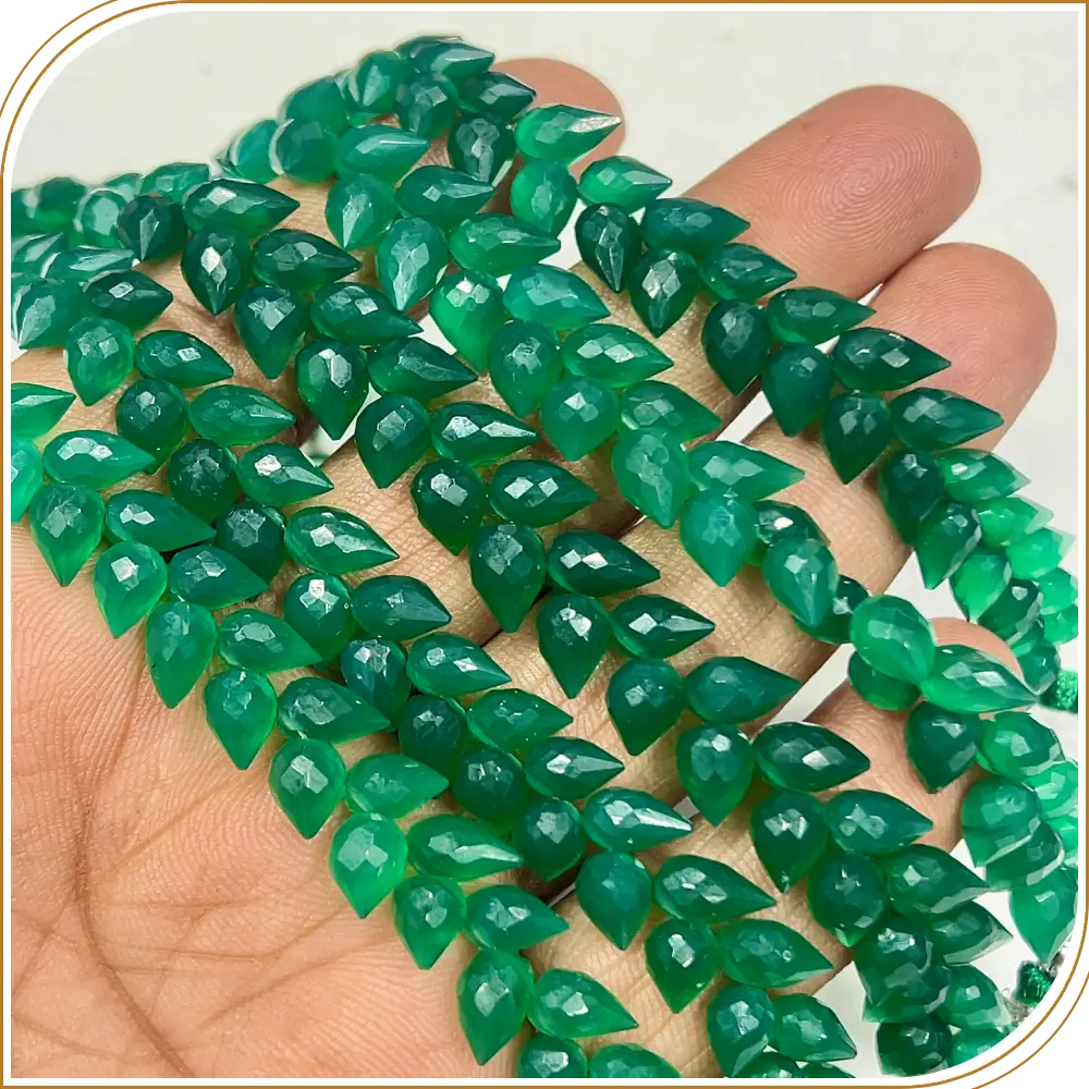 AAA Natural Green Onyx Faceted Briolette Teardrop Fancy Drill 8 Inch Strand 6x9mm Approx