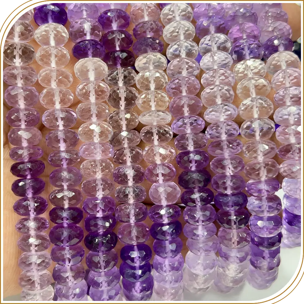 Rondelle Gemstone Beads AAA Natural Shaded Pink Amethyst Quartz Gemstone Faceted Rondelle Beads 8mm 8inches Strand