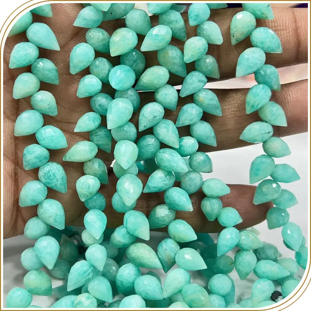 AAA Natural Amazonite Faceted Briolette Teardrop Fancy Drill 8 Inch Strand 6x9mm Approx