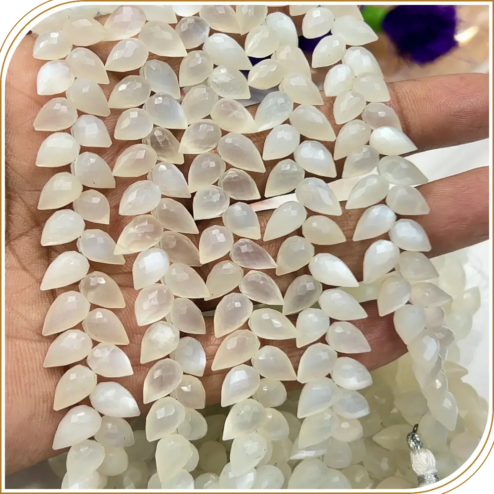 AAA Natural White Moonstone Faceted Briolette Teardrop Fancy Drill 8 Inch Strand 6x9mm Approx