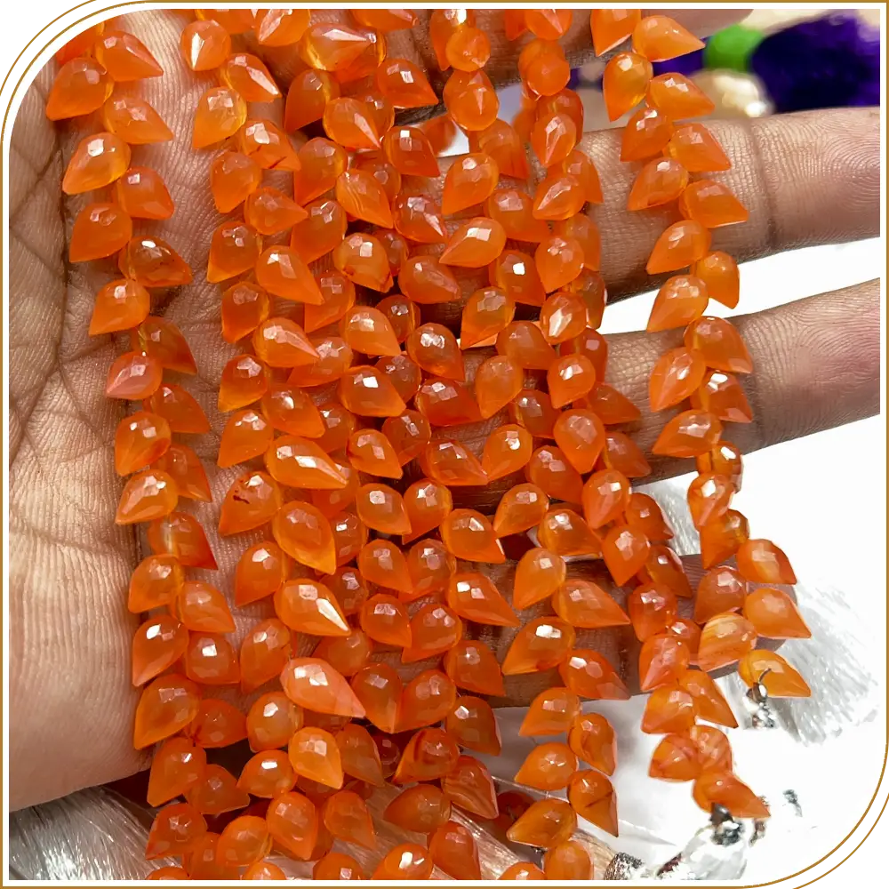 AAA Natural Red Carnelian Faceted Briolette Teardrop Fancy Drill 8 Inch Strand 6x9mm Approx