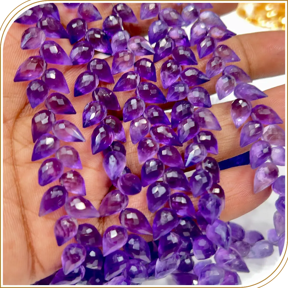AAA Natural Purple Amethyst Quartz Faceted Briolette Teardrop Fancy Drill 8 Inch Strand 6x9mm Approx