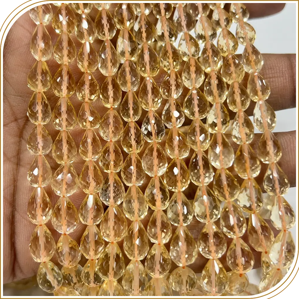 AAA Natural Yellow Citrine Quartz Faceted Briolette Teardrop Straight Drill 14 Inch Strand 6x9mm Approx
