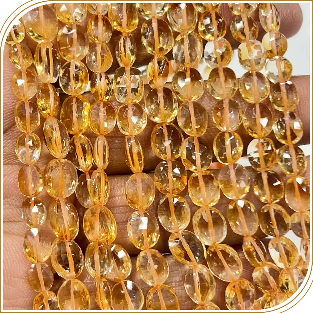 Natural Brandy Citrine Quartz Faceted Oval Shape Beads 8 Inch Strand 6x8mm Approx