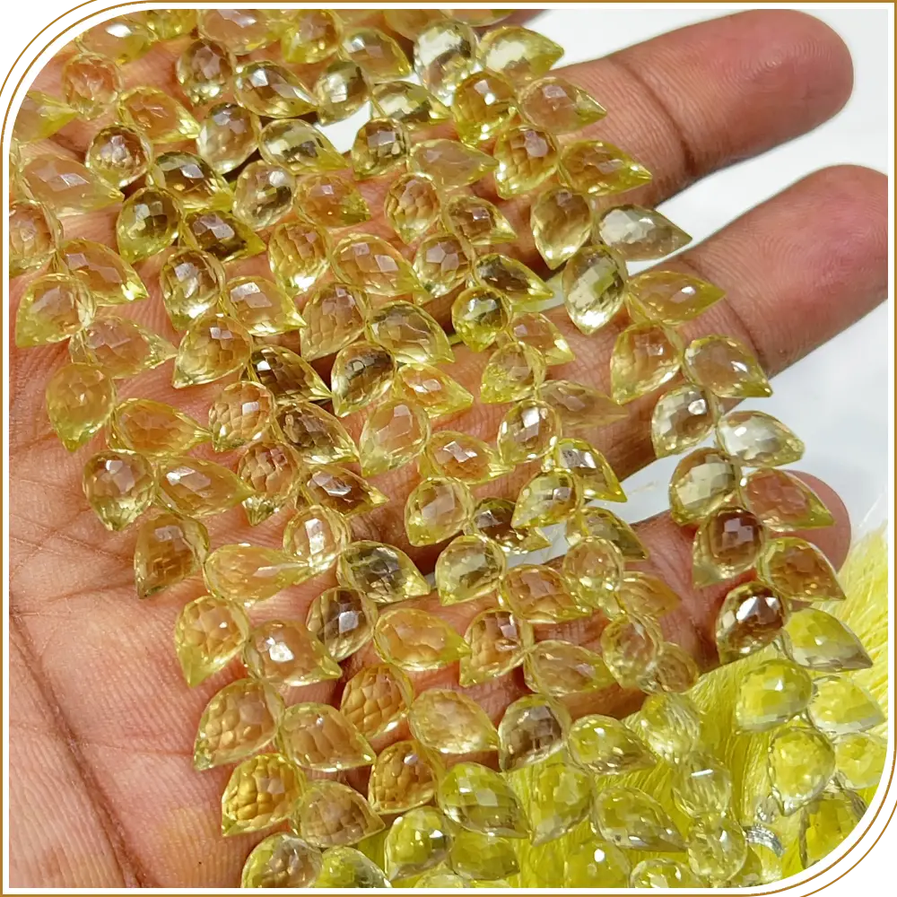 AAA Natural Lemon Quartz Faceted Briolette Teardrop Fancy Drill 8 Inch Strand 6x9mm Approx